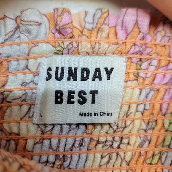 Aritzia Sunday Best Hadley Puff Sleeve Smocked Dress Apricot Floral Linen Cotton - Picture 5 of 10